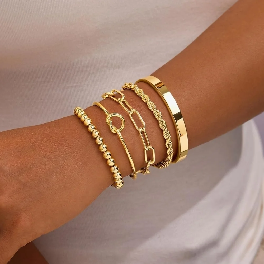 Stackable 14K Gold Plated Bracelet Set Non Tarnish